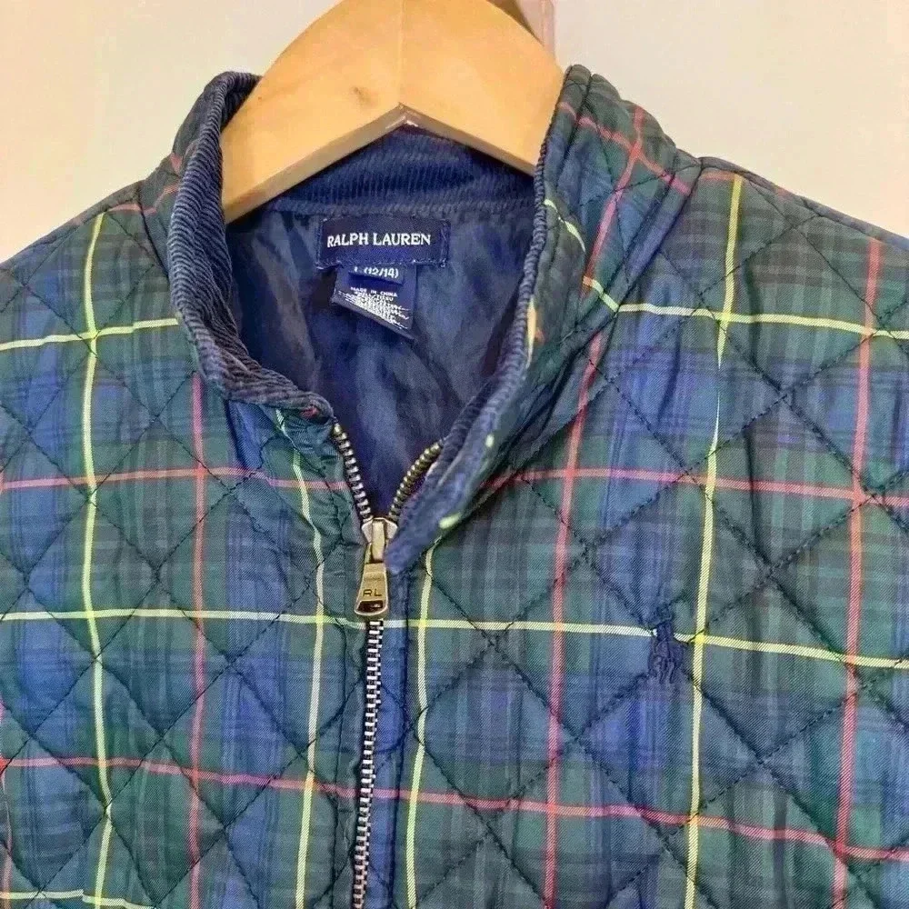 Ralph Lauren Girls Plaid Quilted Jacket Sz L Multicolor Casual Winter Fall Warm